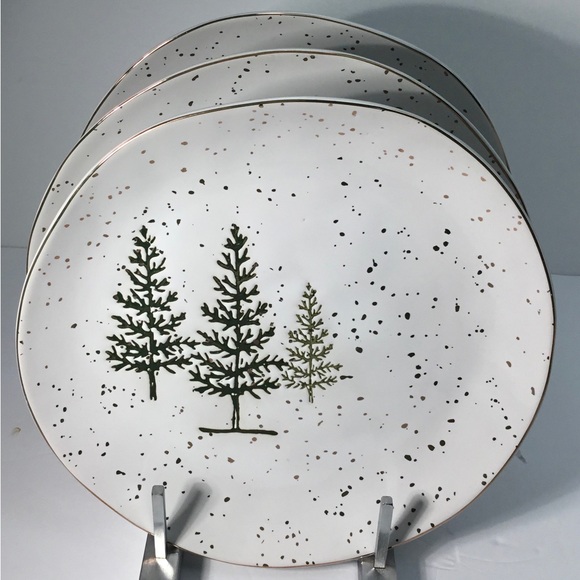 potters studio Other - 3 Dinner Plates Christmas Pine Tree  10”  Green & White Holiday Potter's Studio